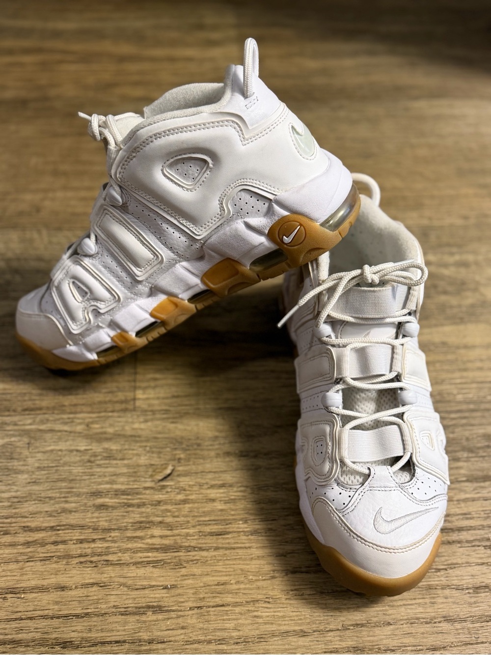 Nike Men's White and Gum Air More Uptempo Sneakers